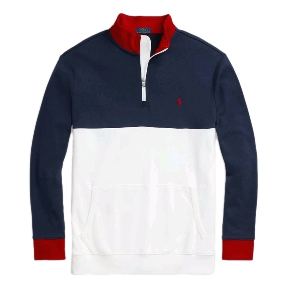 Polo Ralph Lauren Colorblock Logo Quarter Zip Pullover Red / Wht/ Blue Men's XL